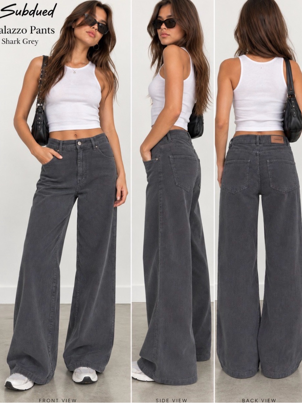 Subdued Palazzo Pants Shark Grey Corduroy High Rise Wide Leg US 6 / 28 NWT